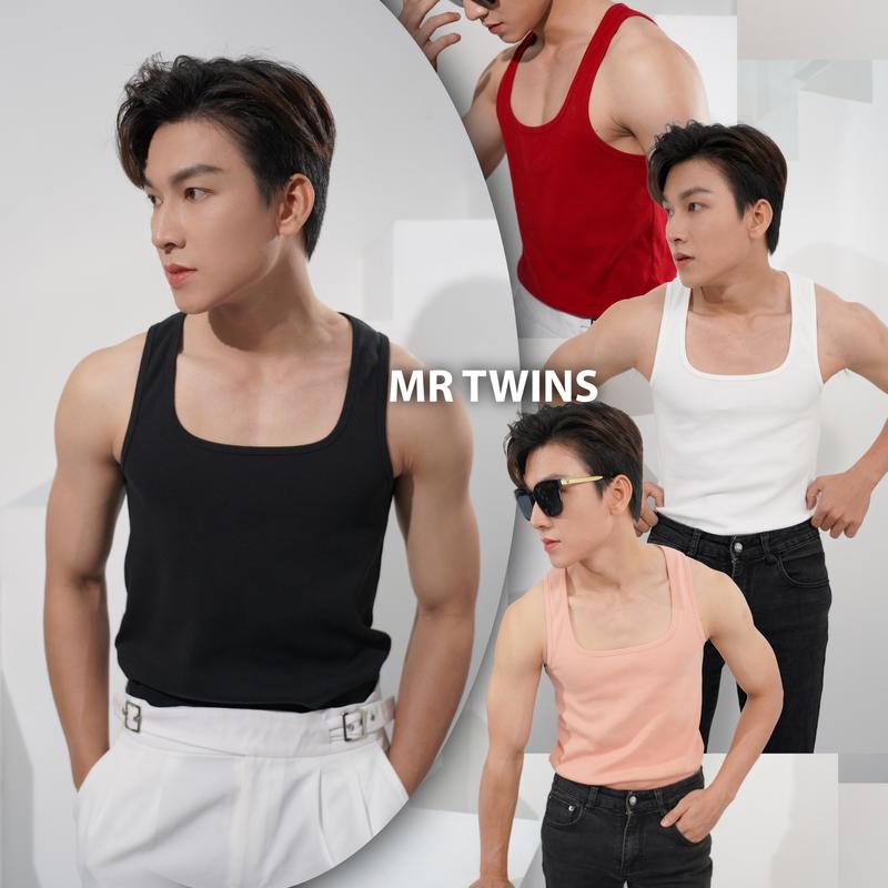 Áo Thun Ba Lỗ Nam Cổ Vuông Nhiều Màu Thương Hiệu Mr Twins Menswear Top Cổ Tròn Màu Trắng