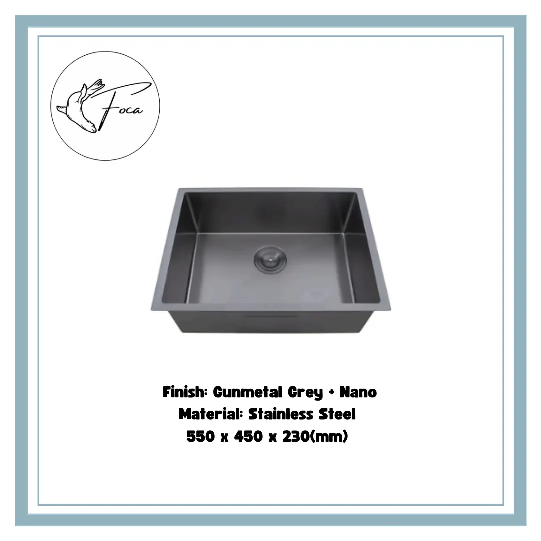 Foca 550MM Gunmetal Grey + Nano Stainless Steel Kitchen Sink FPL-BS-GG550S
