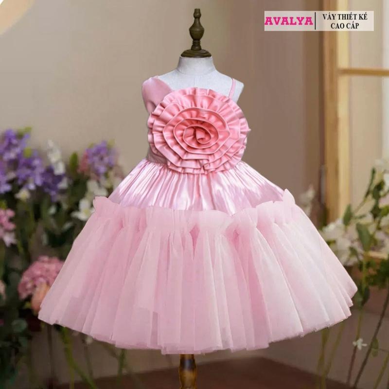 D10 Đầm công chúa AVALYA , Váy Thiết Kế Dự Tiệc Cho Bé màu trắng, hồng 12kg - 45kg 3