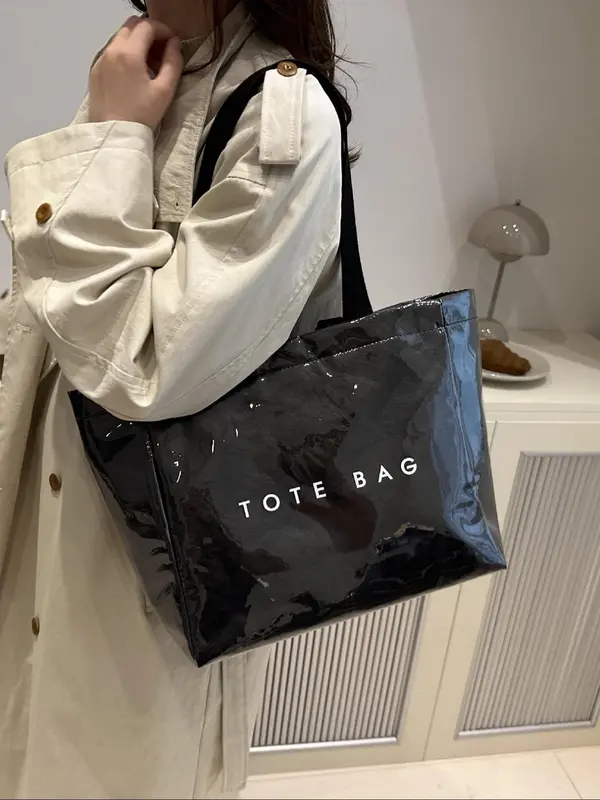 Letters Pattern Tote Bag, Large Capacity Shoulder Bag for Women & Men, Casual Trendy Versatile High-quality Daily Commuting Bag, Girl Fashionable Shopping Bag 6