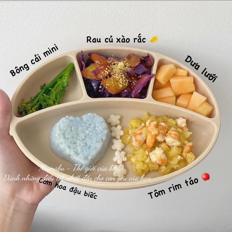 Khay Silicon Đế Hít Đựng Đồ Ăn Dặm Chống Đổ Chống Lật Cho Bé BLW Kiểu Nhật Mamabu