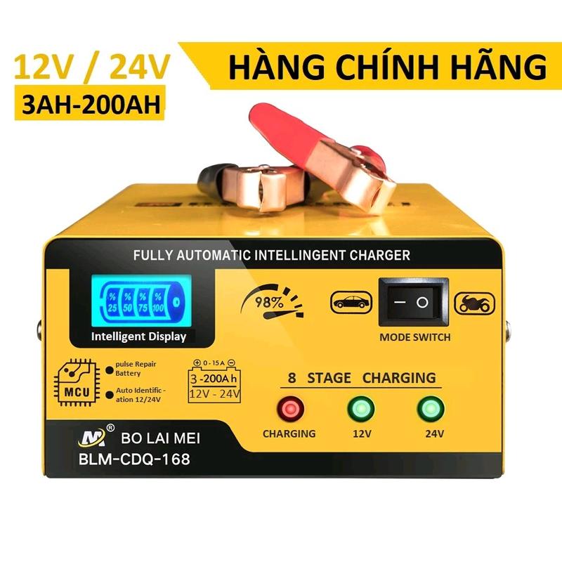 Sạc bình ắc quy ô tô xe máy 12V 24V 200AH thông minh tự ngắt khi đầy chống ngược cực sac binh day caubinhacquy acquy sac binh a c car battery bom minio