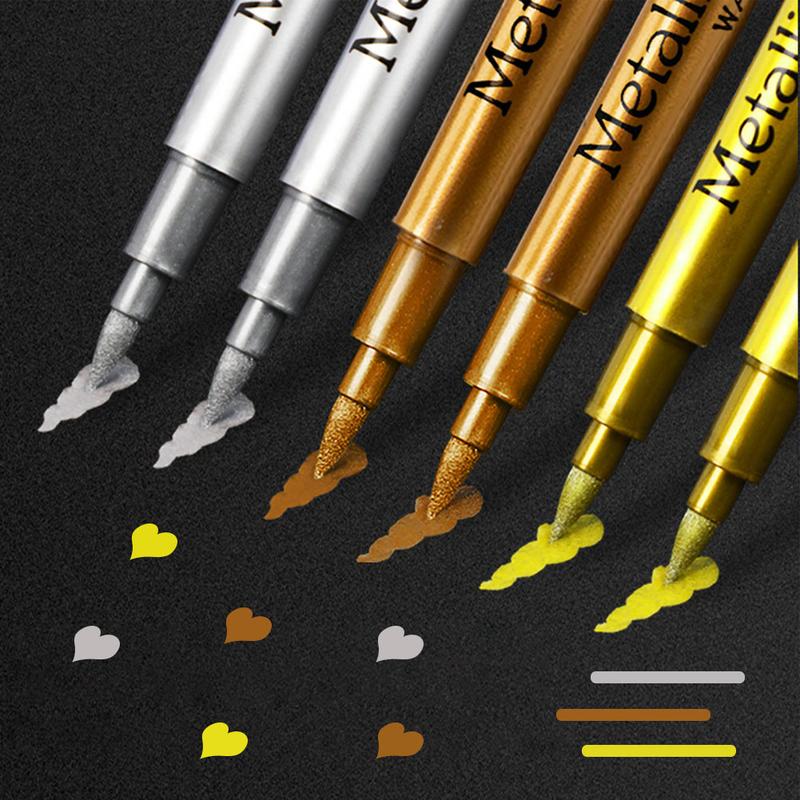 Brush Metallic Marker Pens Gold Silver Color Permanent Art Marker For Manga Crafts Scrapbooking School Stationery Supplies #462008 0
