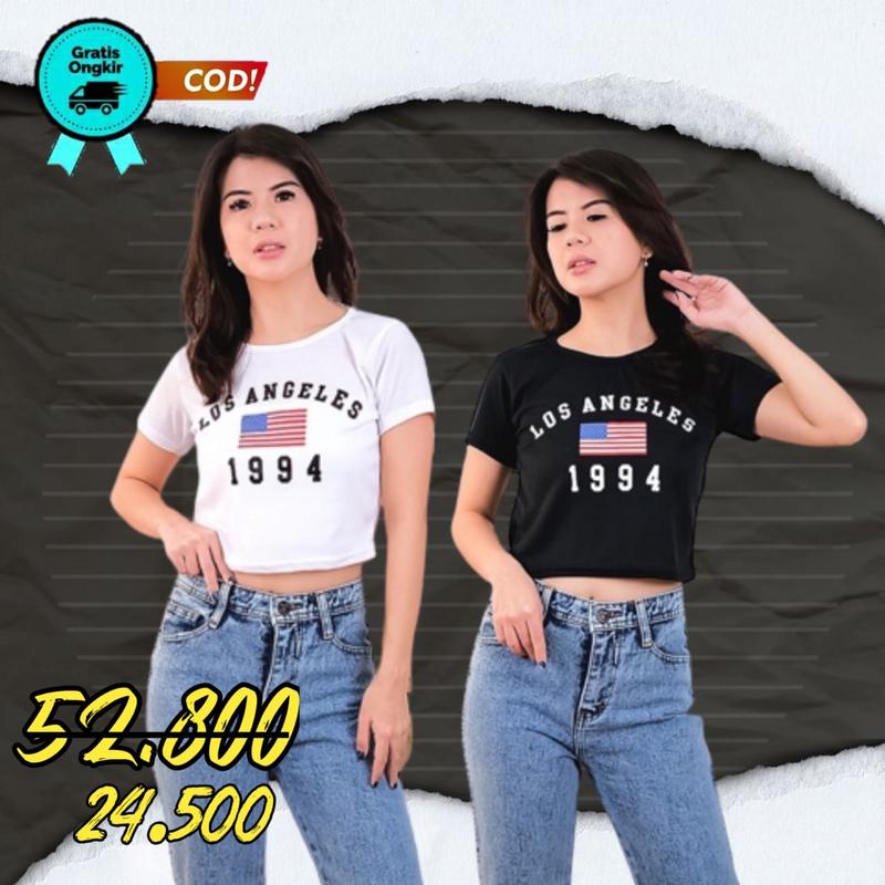 Product Introduction of Baju Kaos Crop Top Motif Wanita Los Angeles 1994 Rib Pendek 1