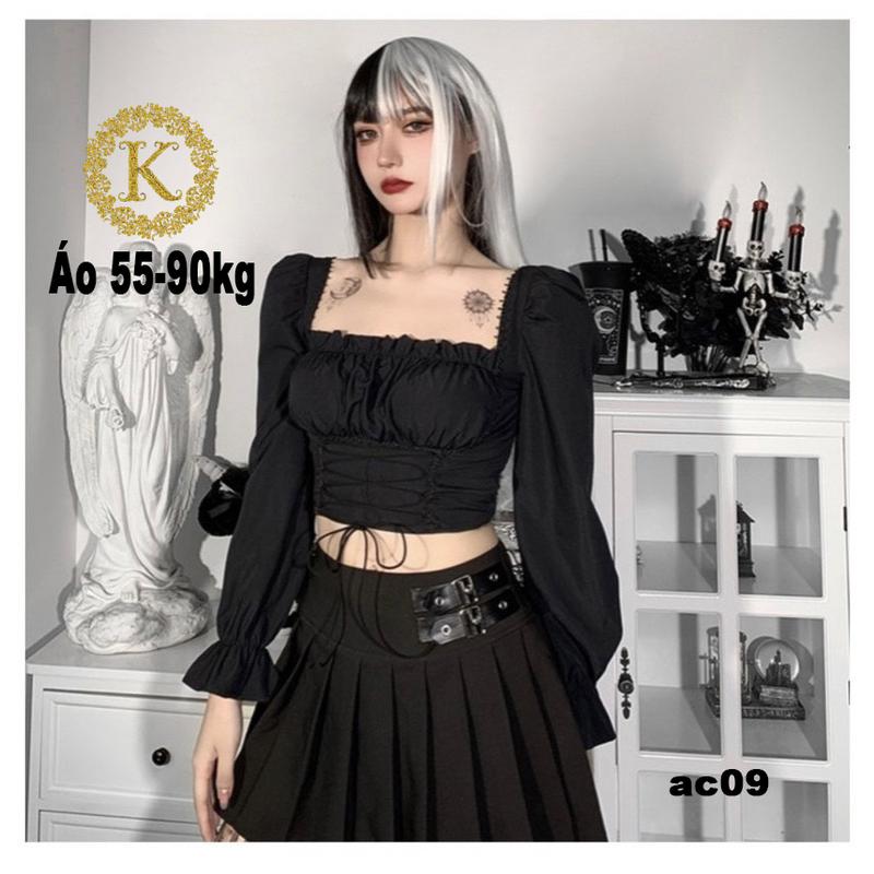Áo kiểu bigsize 55-90kg áo croptop tay dài big size phối ren dây đan chéo trước eo phong cách ullzang AC09 Nữ Thun Women Sen