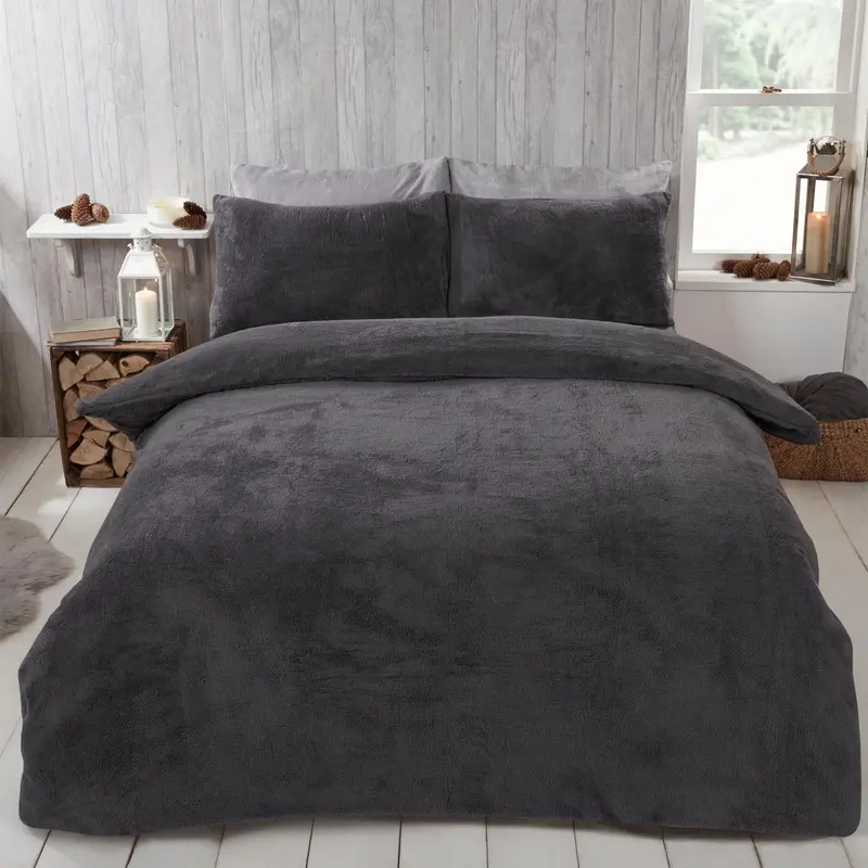 Brentfords Teddy Fleece Duvet Cover with Pillow Case Thermal Warm Bedding Set 1