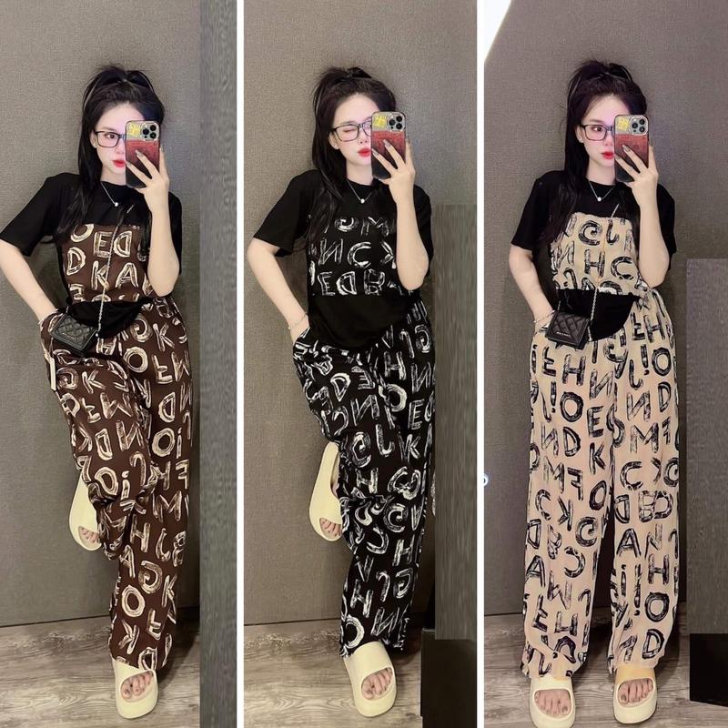 Set Bộ Gân Tăm Lạnh Dành Cho Nữ Mix Áo Form Suông Đi Học Đi Làm Đi Chơi Women Thun Top Voi