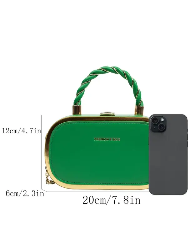 Women's Fashion Buckle Twist Decor Top Handle Chain Strap Crossbody Bag, Simple Letter Detail Metallic Trim Design All-match Box Bag, PU Leather Satchel, Unique Bags, Everyday Bags, Purse Women, Unique Gifts for Women 8