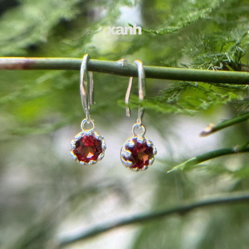 Khuyên tai móc hoa Tử Đằng đá đa sắc thiên nhiên Topaz Citrine Garnet Amethyst Peridot ngũ hành 5 mệnh phong thủy may mắn lấp lánh xinh đẹp - Xanh Jewelry Voi Hoa đá garnet đỏ Voan 3