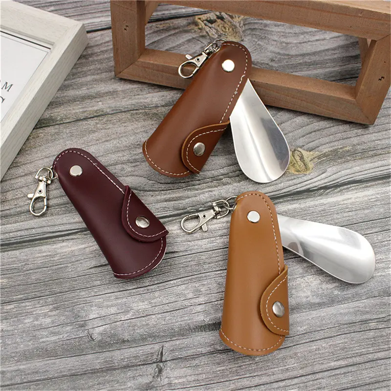 [Youth Zone] Metal Shoe Horn Mini Shoe Horns Shoe Lifter Portable Travel ShoeHorn with Leather Handle Deduction Shoehorn for Keychain