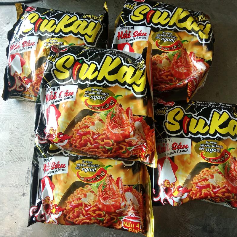 com bo 5 gói mì tôm siêu cay vị Hải sản cấp độ 7 Miến