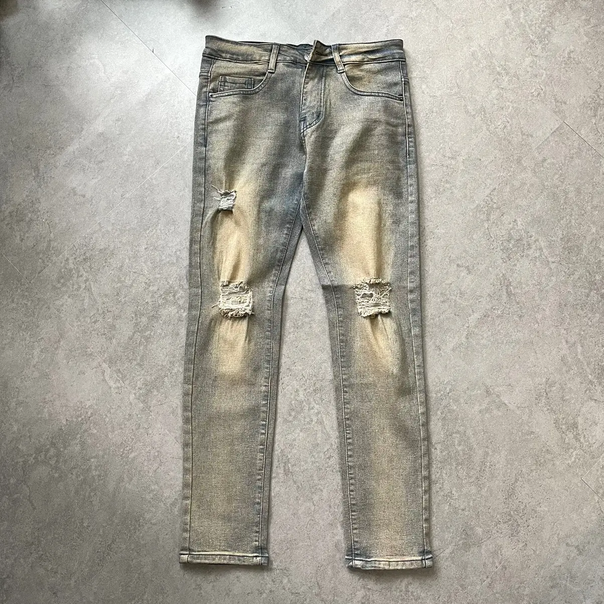 Quần jeans nam XANH BỤI RÁCH GỐI