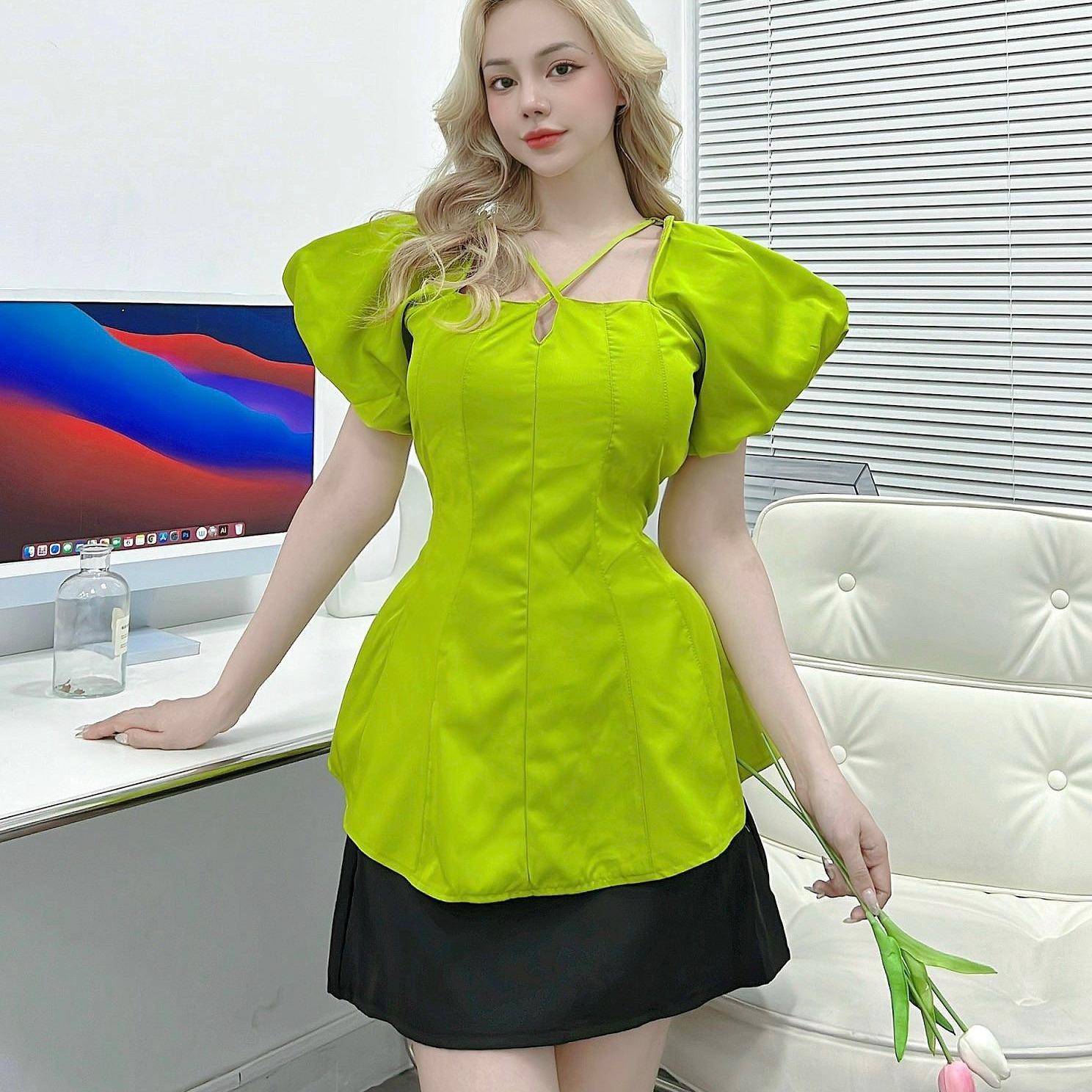 Set Chân Váy + Áo Chéo Cổ Bigsize 50-95kg Top Nữ Jean Cotton Women