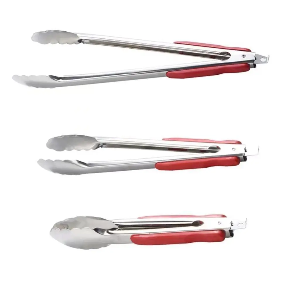 Stainless Steel Plastic Tong Tongs BBQ Clip Salad Bread Food Clamp 9 inch 12 SAPPHIRE SHOP