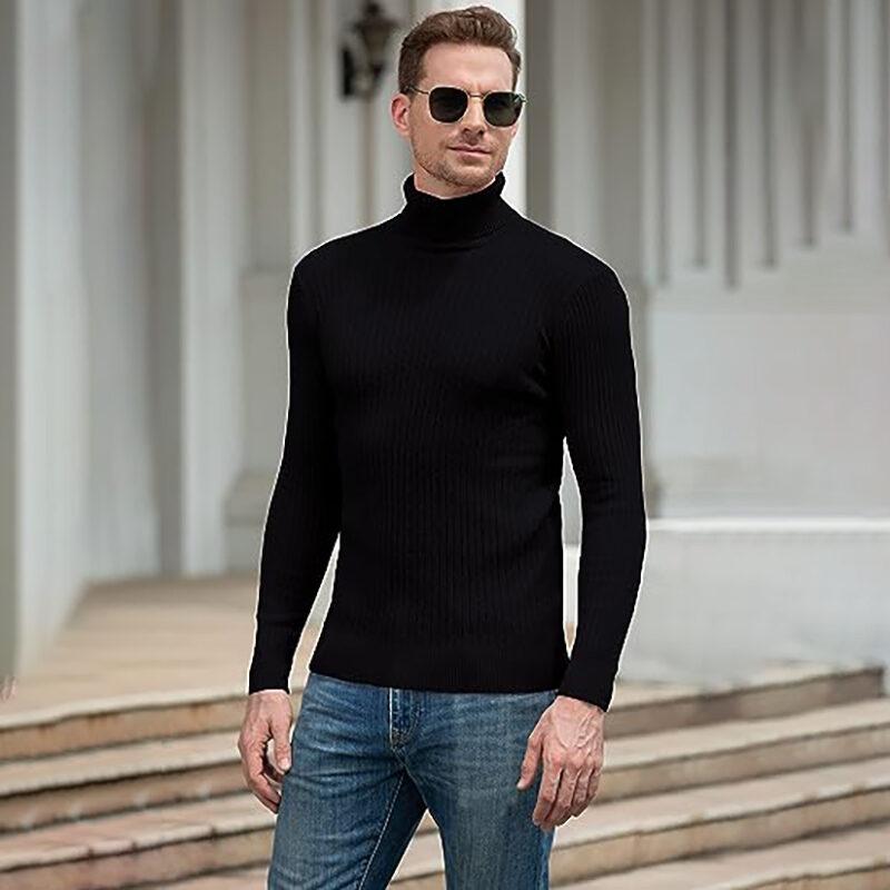 Product Introduction of Men's Turtleneck Sweater Casual Men's Knitted Sweater Warm Fitness Men Pullovers Tops Knitwear Menswear polo  shirts Collar Geometric 25