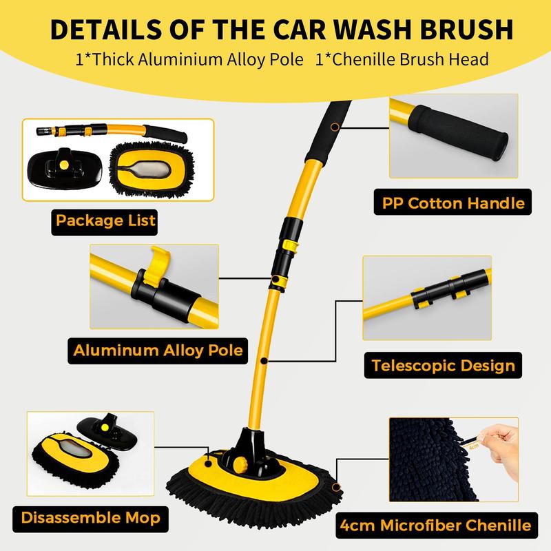 Product Introduction of Long Handle Car Wash Mop, Retractable Aluminum Alloy Rod & Soft Microfiber Brush Head, Car Wash Tool for Car, Truck, RV & Home Cleaning 4