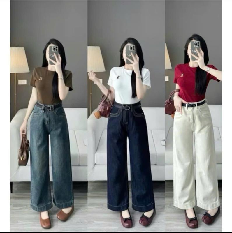 Quần jean bò ống rộng suông nữ 1m47-1m57 quần 94-95cm, 1m57-1m65 quần 98-100cm jeans cạp cao phong cách style tôn dáng 7
