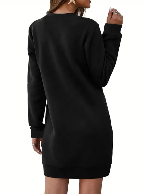 Women's Plain Pocket V Neck Dress, Casual Drop Shoulder Long Sleeve Dress, Women's Spring & Fall Clothing for Daily Wear 1