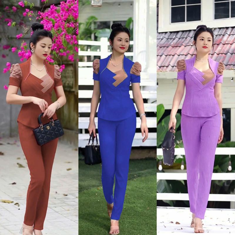  đồ bộ thun Xốp Nhật cổ nữ hoàn quần dáng baggy ống ôm 