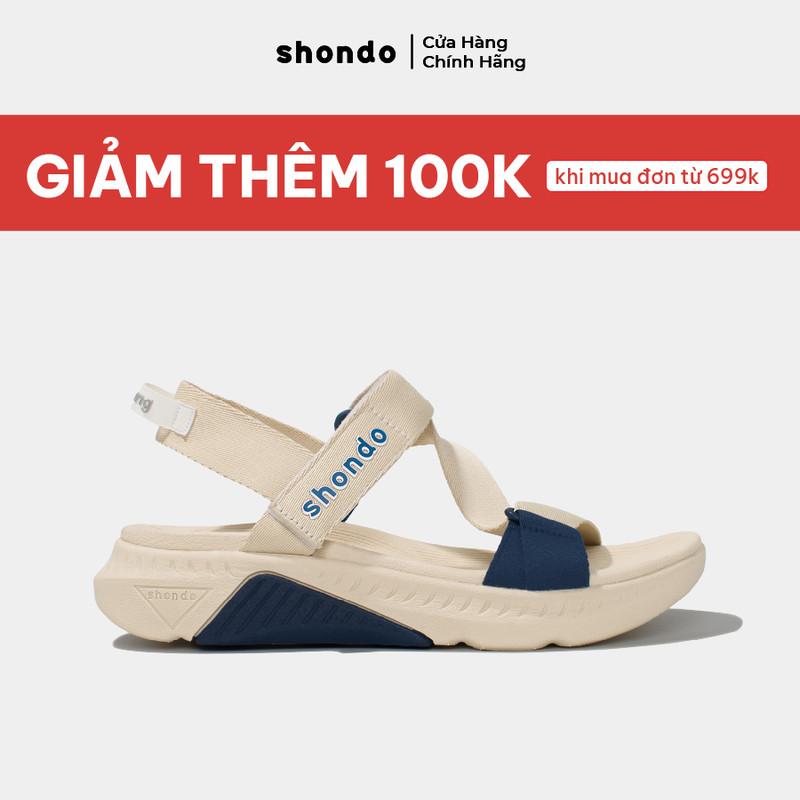 Giày Sandal Nam Nữ SHONDO F7 Racing Thời Trang, Êm, Nhẹ, Đi Học Đi Chơi Màu Be Xanh Dương F7R2530