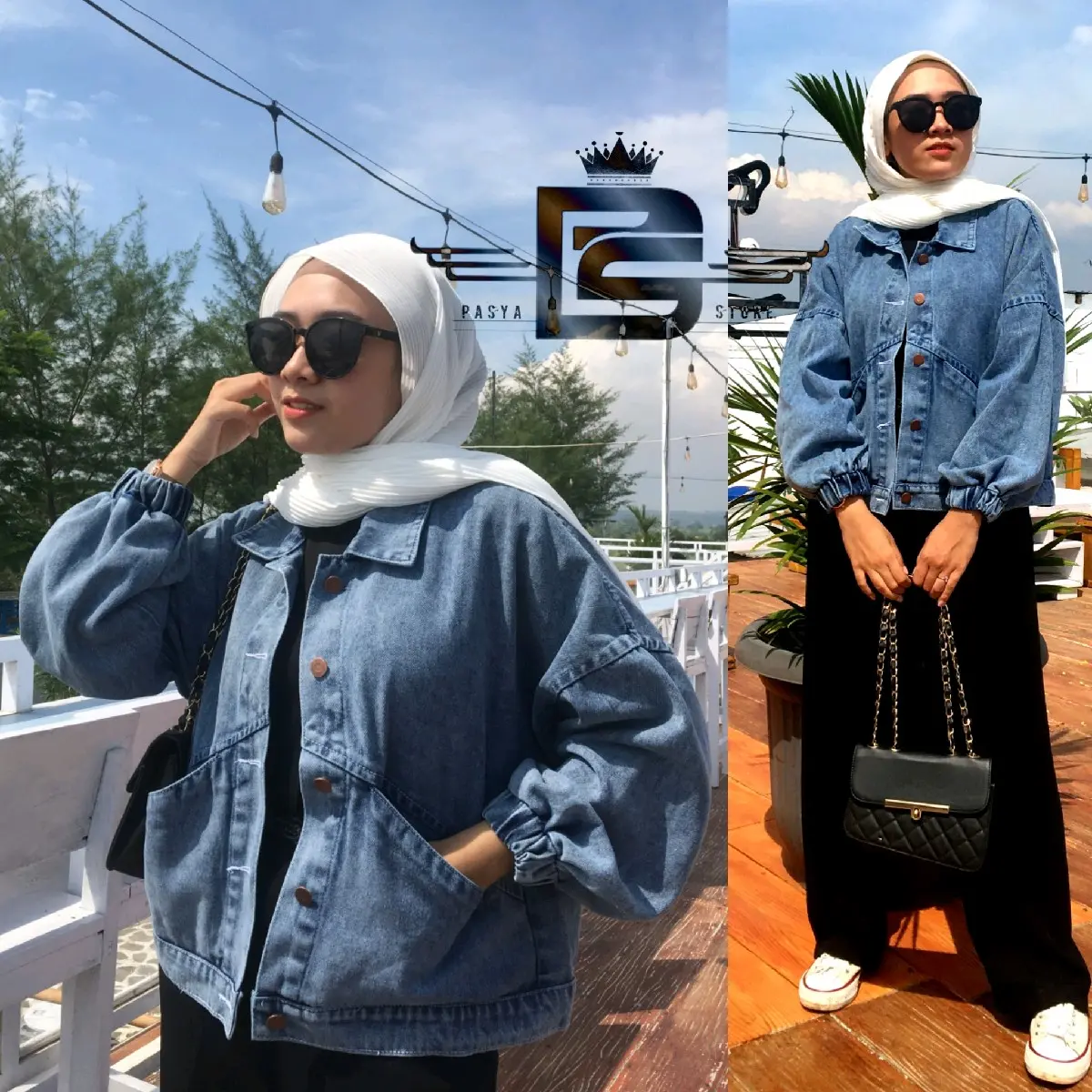 JAKET JEANS WANITA OVERSIZE VINTAGE LENGAN BALON panjang atasan Baju