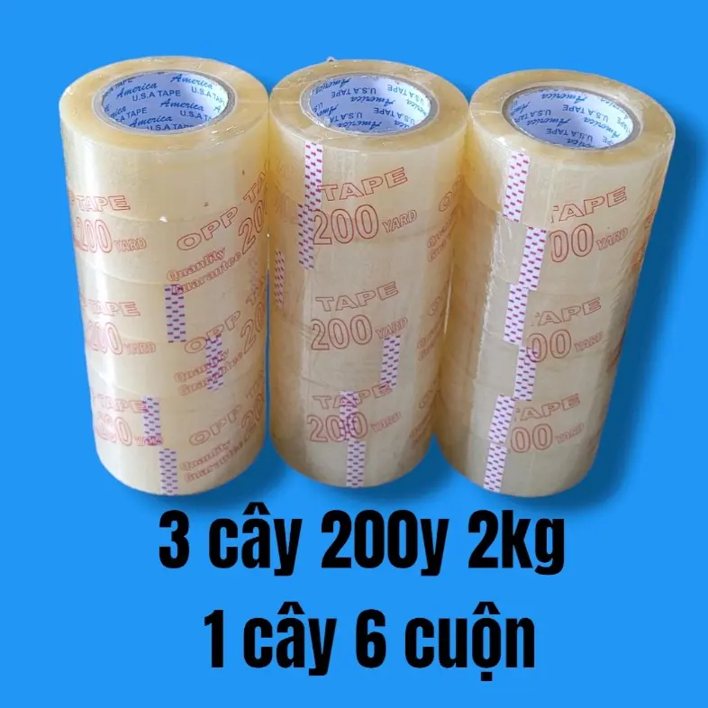 Combo 3 Cây Băng Keo 200y Đủ LOẠI 2kg lõi 5li Trong hoặc Đục 200y 2kg lõi 5li, 1 cây gồm 6 cuộn