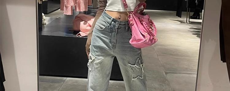 Product Introduction of Denim Fashion Star Jeans 2024 New High Waist Straight Leg Loose Jeans Vintage Straight Trousers Female Casual Wide Leg Pants 14