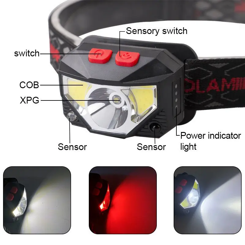 SENTER KEPALA SENSOR LED Mini 6 MODE CAHAYA TERANG Headlamp Portable Berkualitas Anti Air Baterai Usb 3