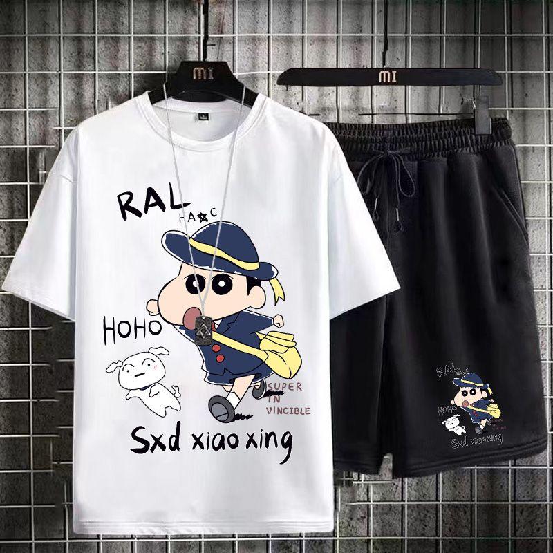 Product Introduction of Casual Sports Suit for Men Summer 2024 New Style Middle School Student Printed T-Shirt Men's Short Sleeve Shorts Trendy 1/2 Piece Fasciitis 12