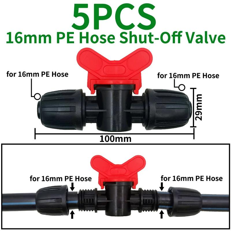 Product Introduction of WUJIE 5PCS 16mm 1/2'' PE Pipe Connector Splitter Tee Coupling Threaded Lock to 4/7mm 3/5mm Hose Garden Watering Drip Irrigation 4