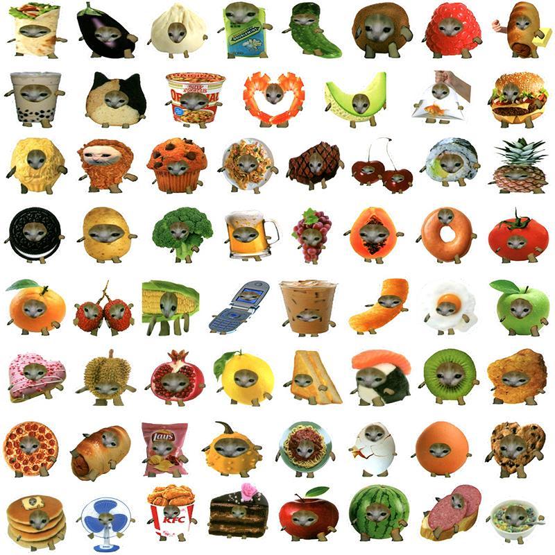 Product Introduction of Fruit Cat Pattern Sticker, 69pcs/set Waterproof Removable PVC Sticker, Decorative Sticker for Laptop, Mobile Phone, Suitcase 0