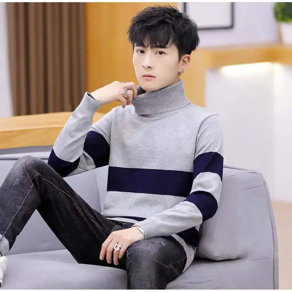 Kaos Pria Rajut Turtleneck BIG Blaster Sweater Bahan Halus & Tebal  Slim-fitting