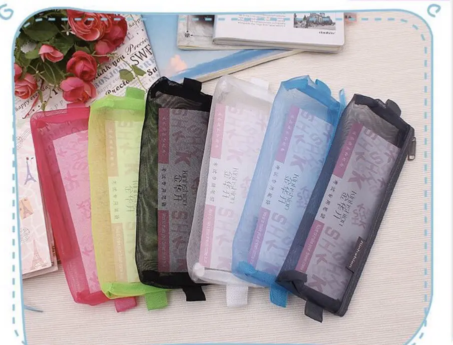 พร้อมส่ง  กระเป๋าดินสอ ตาข่าย 9 x 21 ซ.ม.  มี 6 สี งานจริงสุดน่ารัก กระเป๋าดินสอแบบผ้า ตาข่ายใส