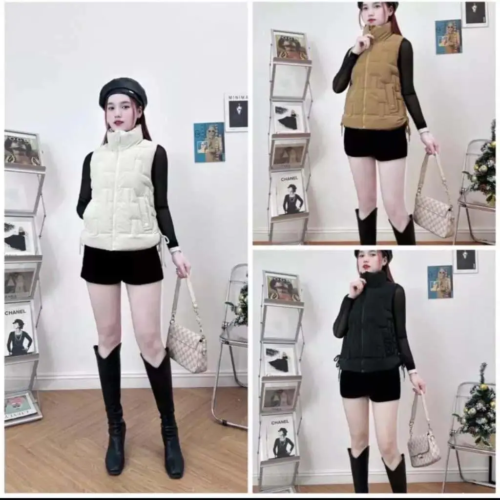 ￼Áo khoác phao gile dáng croptop mùa đông 2024 chất nhung lỳ 3 lớp bông siêu nhẹ