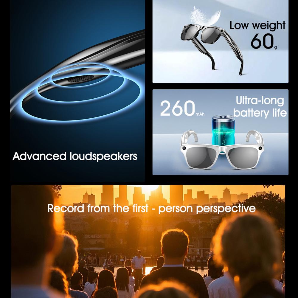AI Translate Smart Glasses HD Camera Take Photo Record Video Bluetooth Call Music Stereo Mic Touch Sports Sunglasses Women Men - Image 4