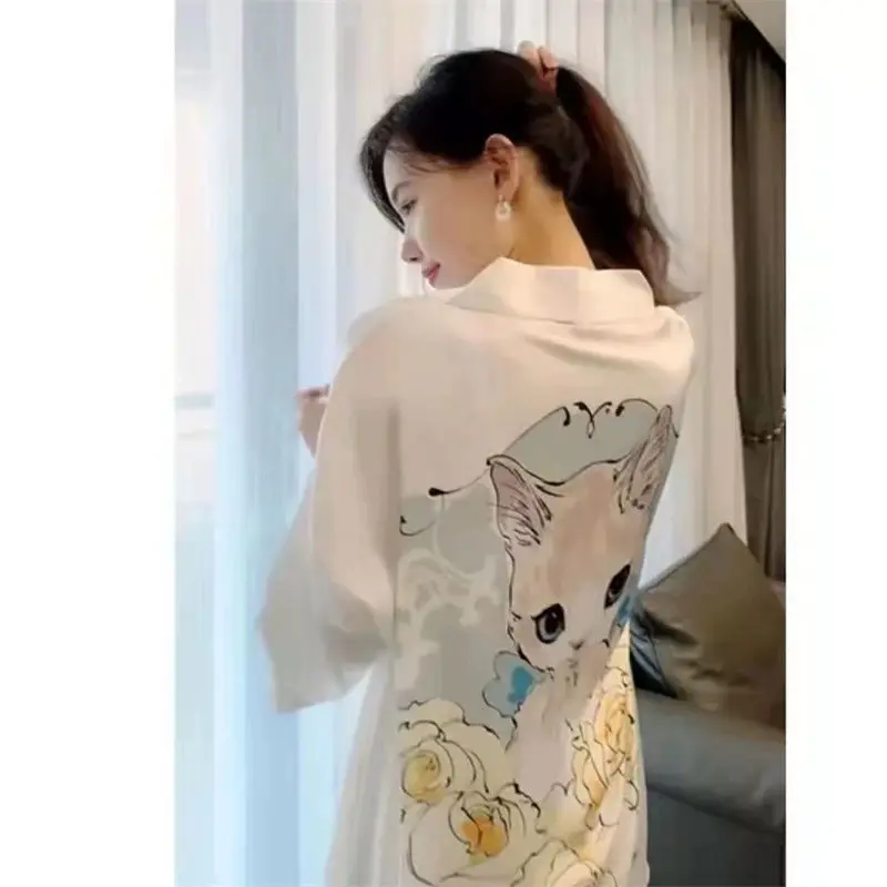 Váy Ngủ Mùa Hè, Áo Sơ Mi Trắng ngắn Tay Lụa Lạnh Cho Nữ, Đồ Mặc Nhà Mỏng Ngọt Ngào Đồ Ngủ Nữ Gợi Cảm, Hàng Mới Về 2024 Dress 3