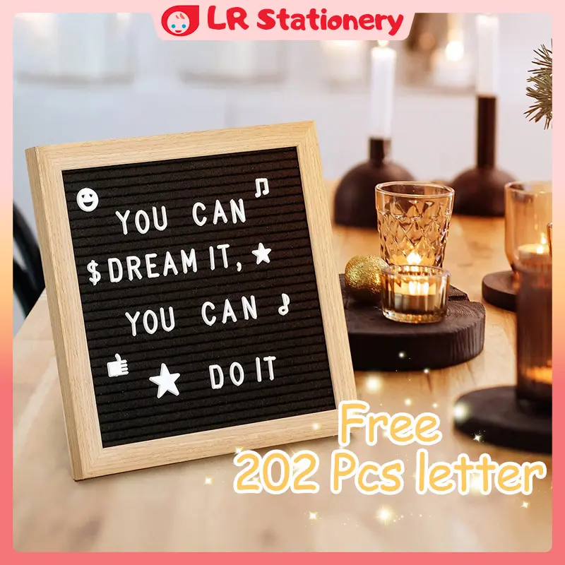 LR DIY Felt Letter Board Wooden Decoration Message Board Changeable Symbol Number Home Office Decor Light Signs Set