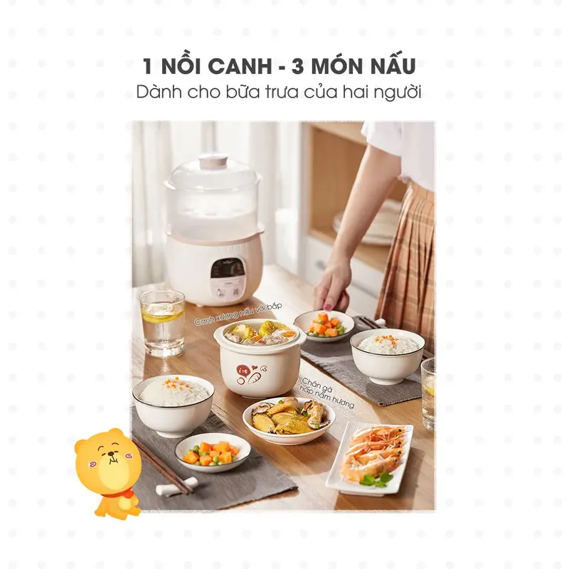 [Tặng Cẩm nang ăn dặm] Nồi Nấu Cháo Chậm BEAR Nồi Nấu Chậm, Nồi Điện Đa Năng, Nồi Nấu Đa Năng, Nồi Nấu Cháo Cho Bé Ăn Dặm, Nồi Chưng Yến Hầm Canh Nấu Chè Kho Cá Tiết Kiệm Thời Gian Giữ Nguyên Chất Dinh Dưỡng SUBE001 7