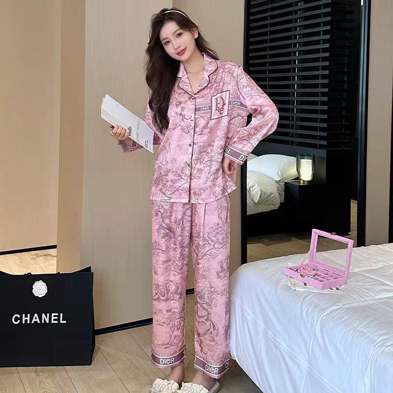 Piyama wanita kardigan sutra es baru yang dipakai di rumah dengan tinta set Celana Panjang Pendek Satin Atasan Setelan 5