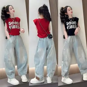 [Cleynkidz] C20309 Setelan Baju Anak Fashion Kekinian Baju Katun+Celana Jeans Kekinian Fashion Terbaru Size 100-170