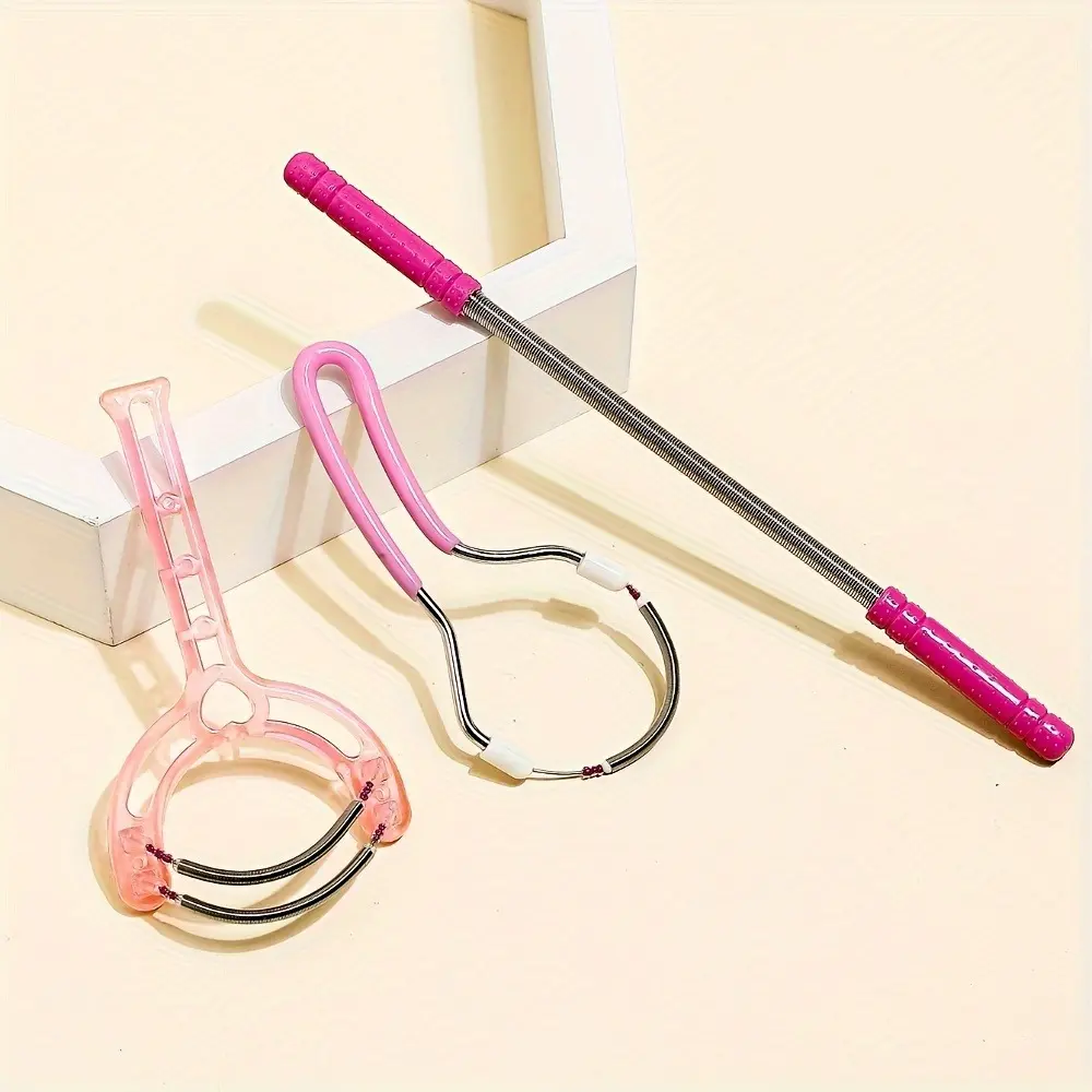 3pcs Waterproof Facial Hair Removal Set - Alcohol-Free Spring Threading Tool for Face & Lips, Beauty Epilator Kit