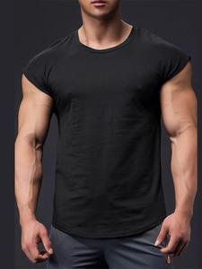 Men's Solid Color Raglan Sleeve T-shirt, Regular Fit Casual Round Neck Sleeveless Tee for Summer Gym Workout, Comfy Breathable Casual Wear, Fashion Men's Top for Daily Wear