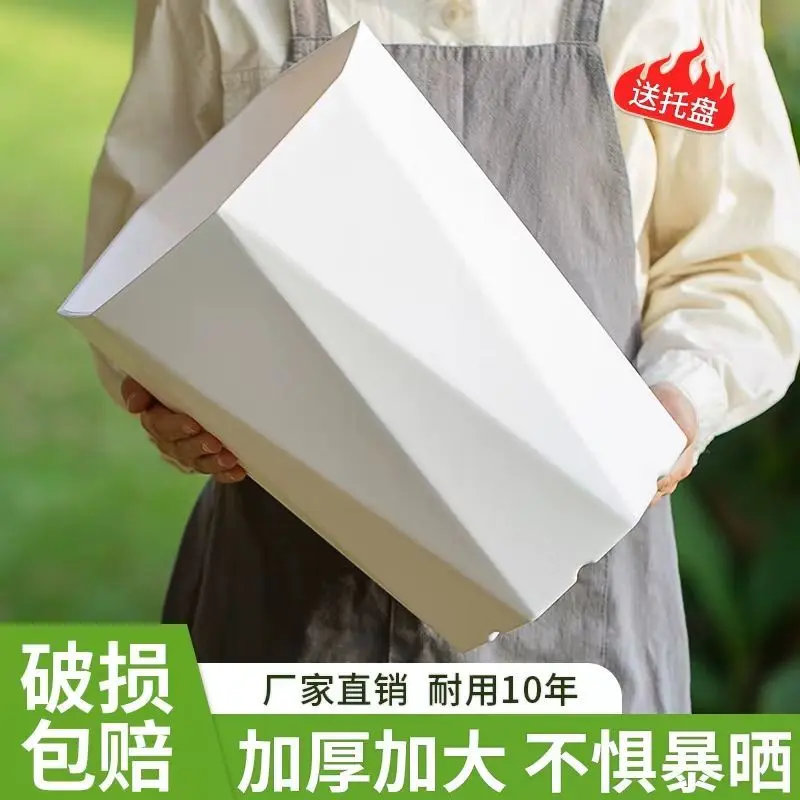 Chậu Hoa Màu Trắng, Dày Và Cực Dày, Phong Cách Bắc Âu, Chậu Kim Cương, Thời Trang, Chất Liệu Nhựa Trắng Đơn Giản, Thích Hợp Cho Cây Trồng Cây Dáng Tròn Lớn Như Pachira Macrocarpa
