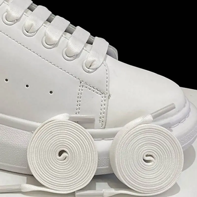 Suitable for McQueen McQueen Genuine Shoelace Flat White Shoes Men's and Women's White Rainbow Gradient Color Widened
