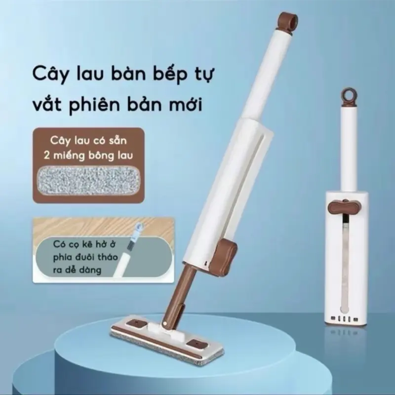 Cây lau bếp tự vắt mini phiên bản mới, lau bếp tiện lợi- dễ dàng vệ sinh không gian bếp, có gạt nước, bàn chải tháo rời cayla umini 0