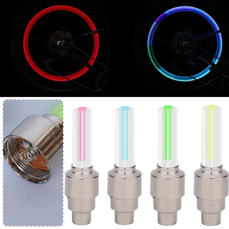 Đèn Lung Linh LED Neon Xe Đạp, Bộ 2 Chiếc, Đồ Trang Trí Van, Mũ Niêm Phong Van Bánh Xe Lốp Xe Đạp, Đèn Hậu Nan Hoa Cảnh Báo An Toàn 1