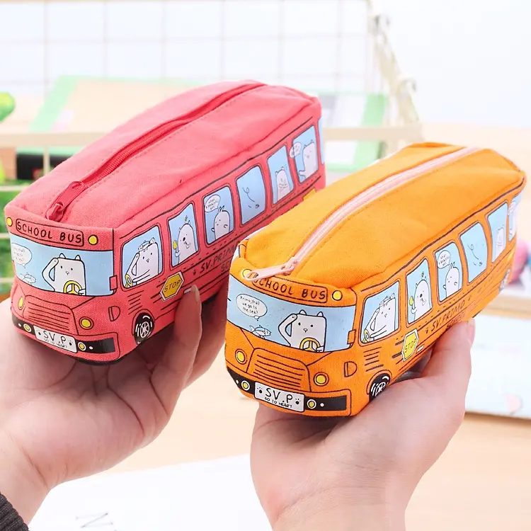 เครื่องเขียนนักเรียนสร้างสรรค์เกาหลี กล่องดินสอรถบัสสัตว์ขนาดเล็ก กล่องผ้าใบสำหรับผู้ชายและผู้หญิง