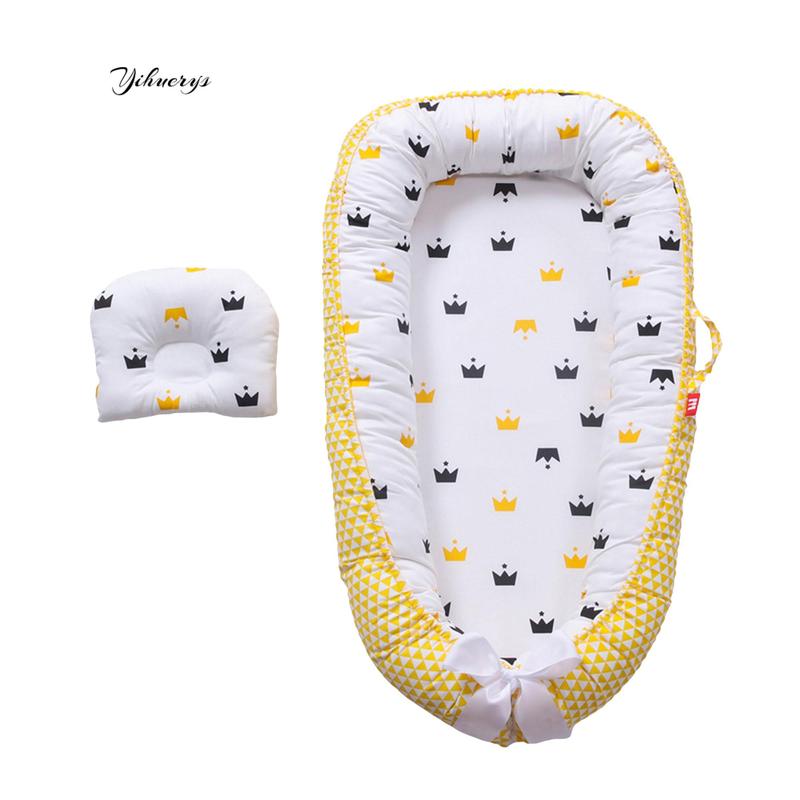 Baby Bed, Foldable Washable Floral Print Baby Cot Infant Bassinet with Pillow for Boys Girls 1