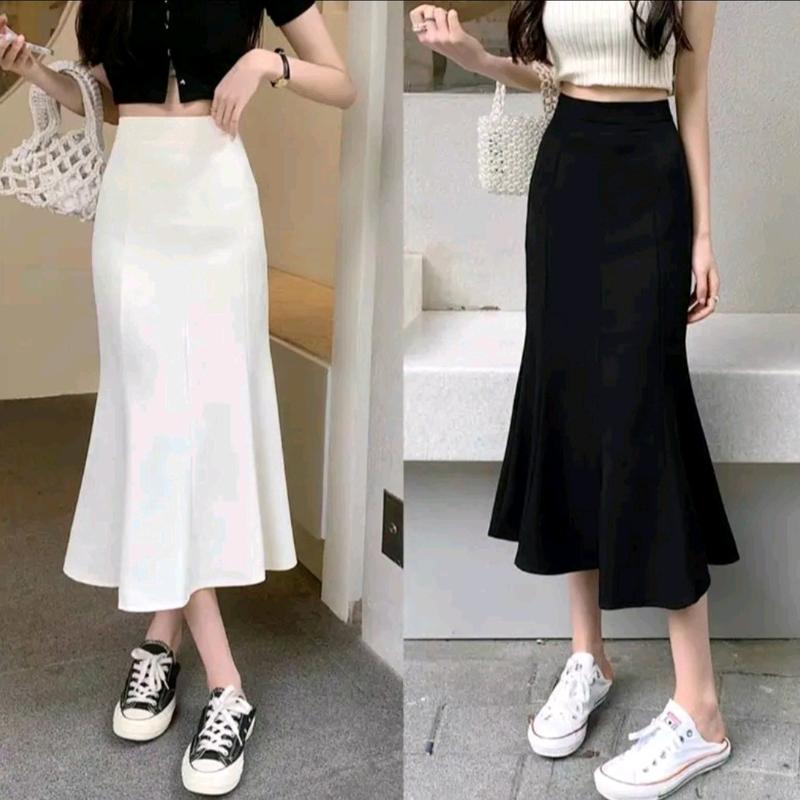 Chân váy đuôi cá dáng dài nữ midi ôm gọn tôn dáng cạp thun cao 8 mãnh thun cotton dày co giãn 4 chiều cotton đen Voi CV Women