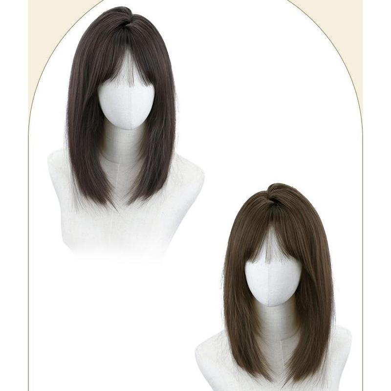 Wig Mid-length Straight Hair Full Head Cover Natural One-Piece Fashion Clavicle Hair Lightweight Breathable Wig Head Cover 5